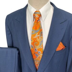 Bespoke Patriotic Suit Mens 52L Blue Birdseye American Flag Lined Holiday